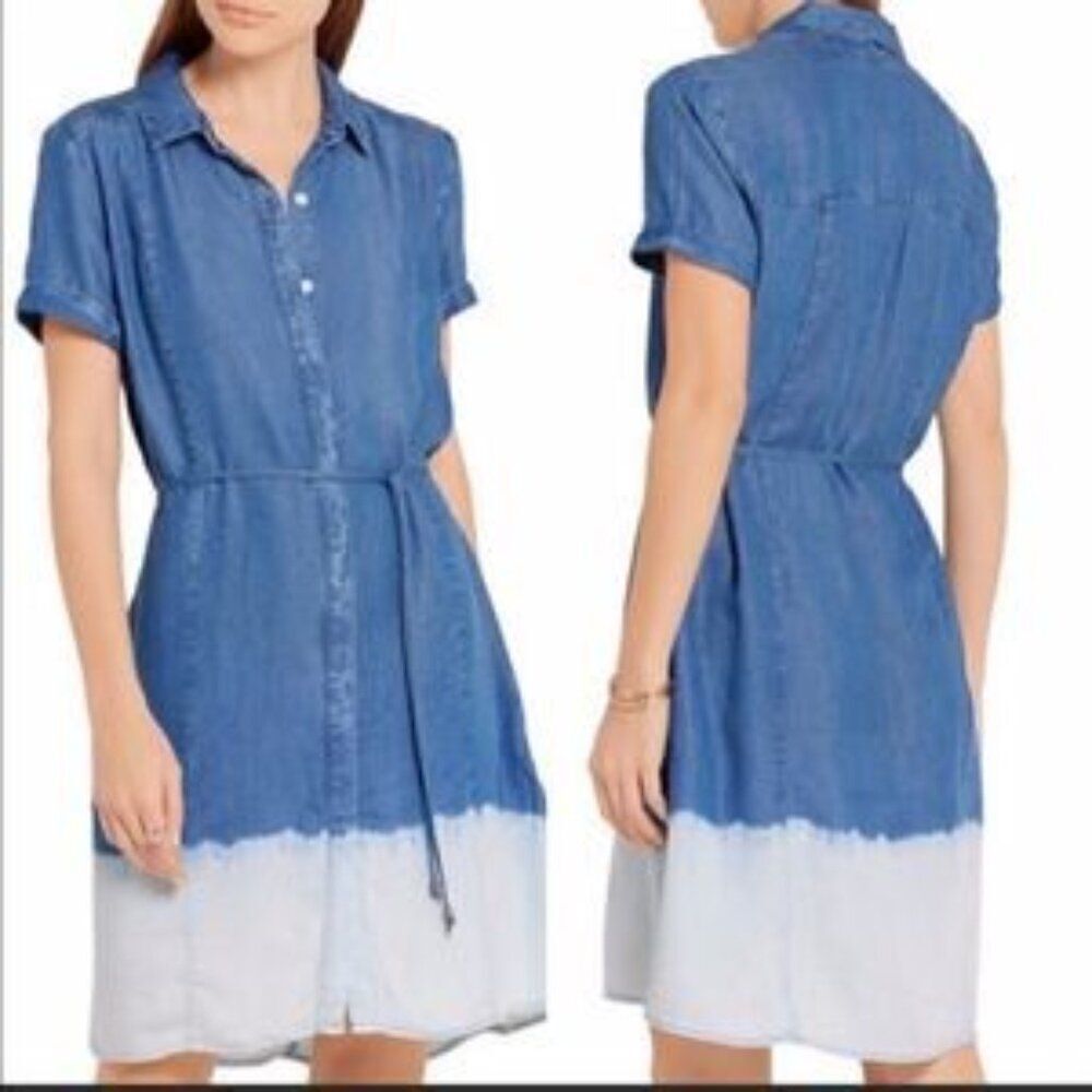 SPLENDID 241372 Womens Denim Chambray Casual Shirt Dress dip‎ dye ombre S